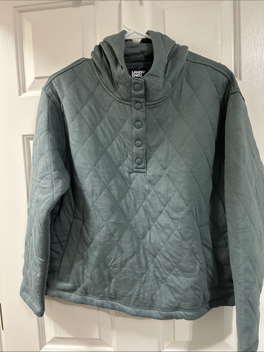 Lands' End Kids Quilted Hoodie Jacket - Dusty Teal Green